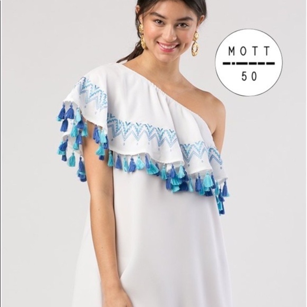 Mott50 Poppy Embroidered One-Shoulder Beach Mini Dress Women’s Size Small
